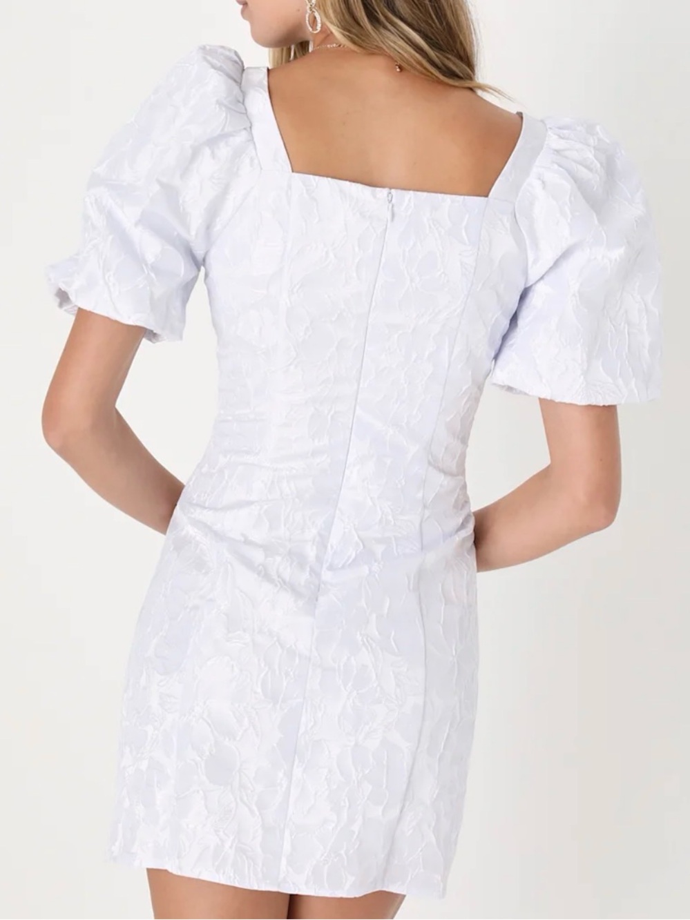 Lulu's White Puff-Sleeve Square-Neck Mini Dress